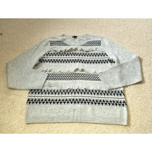Womens Sweater-TALBOTS-gray/black Nordic lambswool blend pullover w/ruffles-XL
